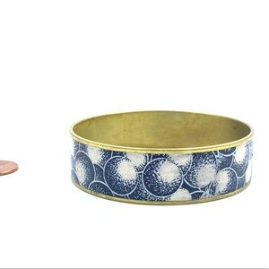 Brass Bangle Blue White Paper Inlay 3.5”